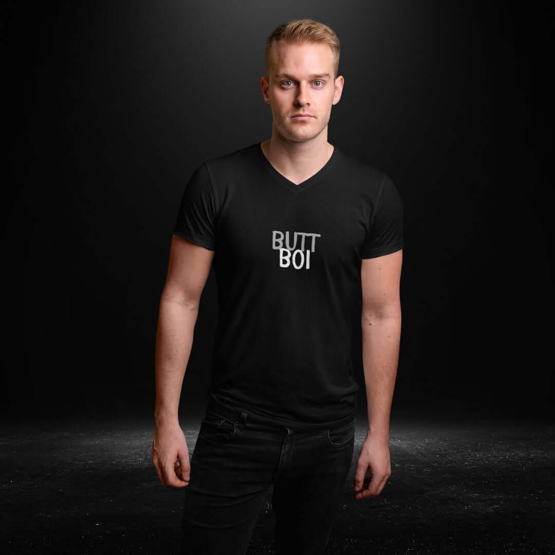 Butt Boi Black V Neck Tee - Bite Me Harder