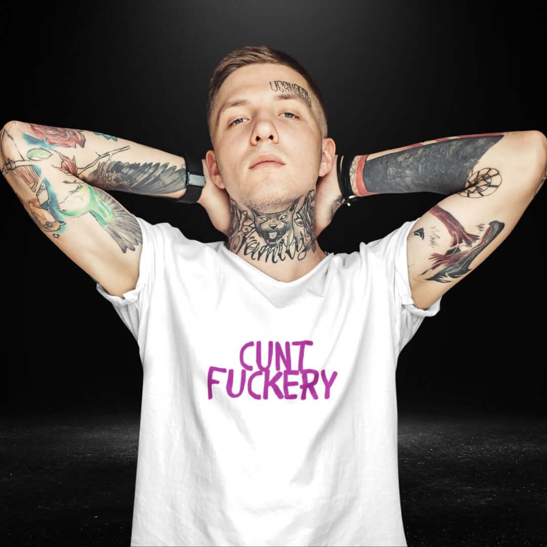 Cunt Fuckery White V Neck Tee - Bite Me Harder