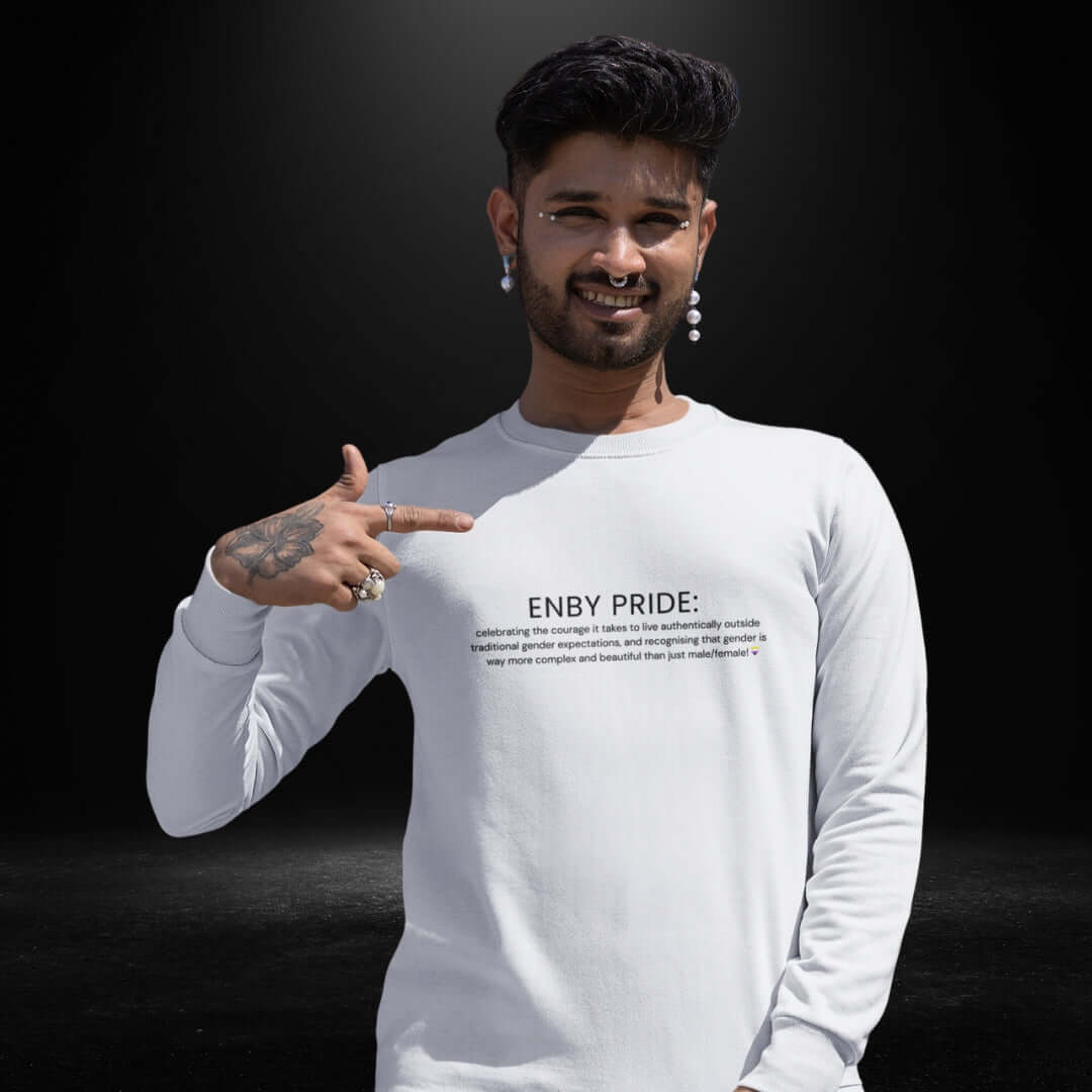 ENBY Pride White Long Sleeve Tee