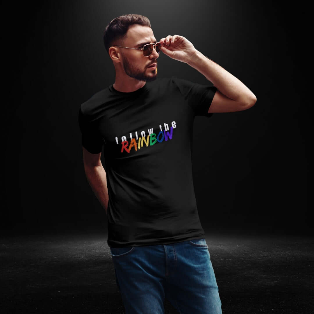 Follow The Rainbow Black Tee - Bite Me Now