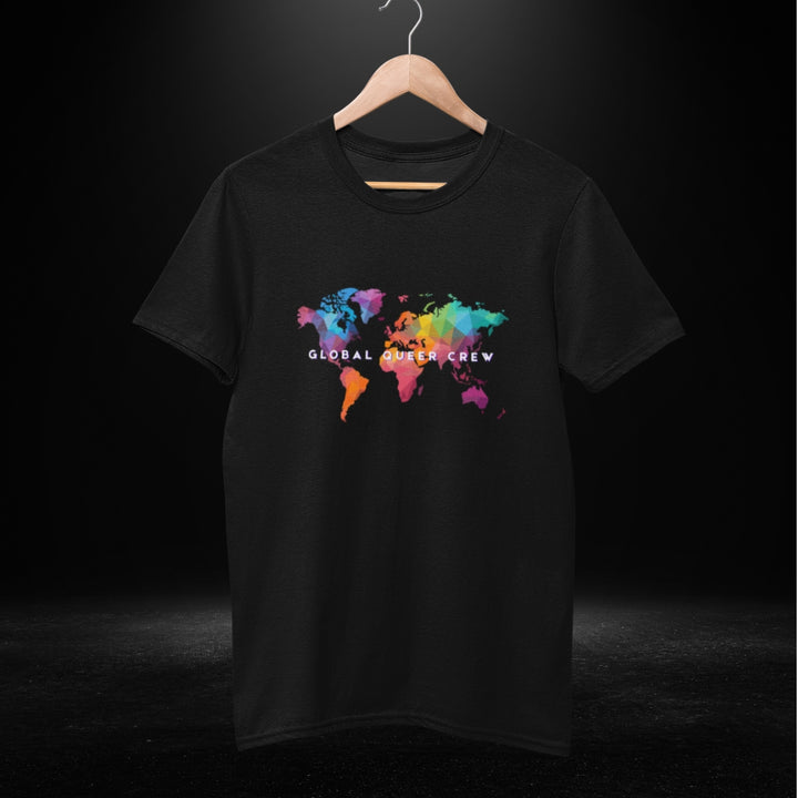 Global Queer Crew Black Tee - Coloured Map