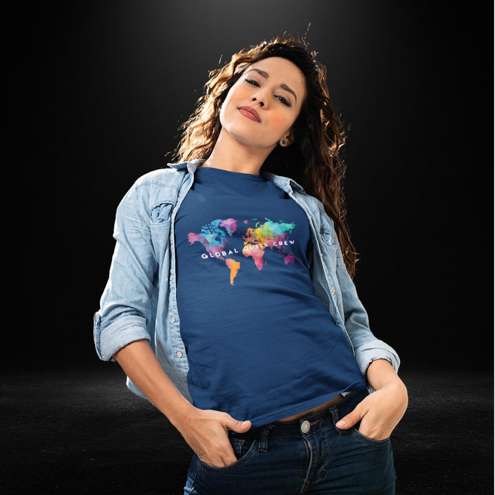 Global Queer Crew Navy Tee - Coloured Map
