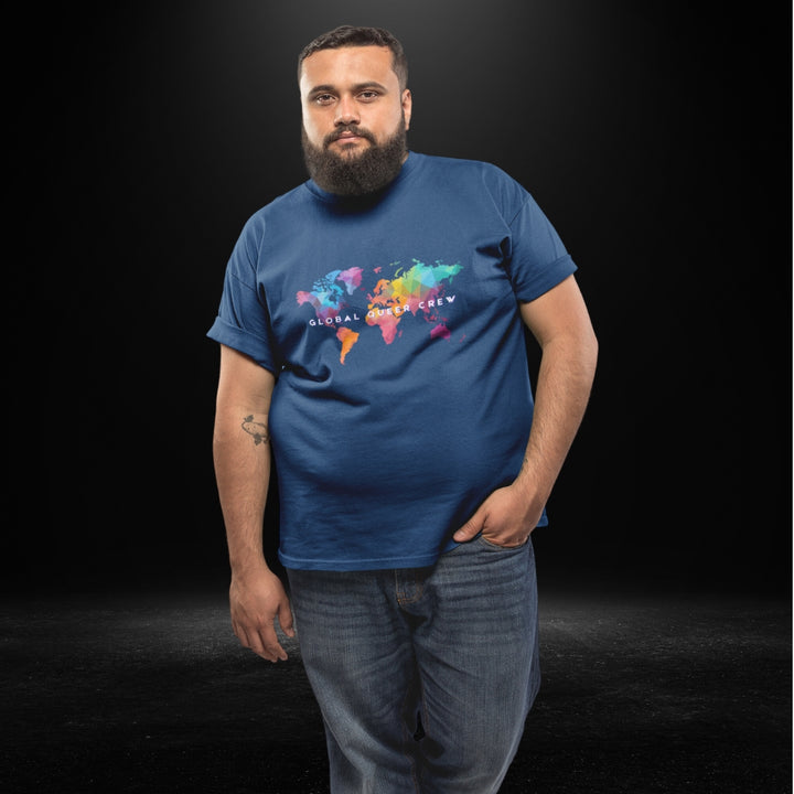 Global Queer Crew Navy Tee - Coloured Map