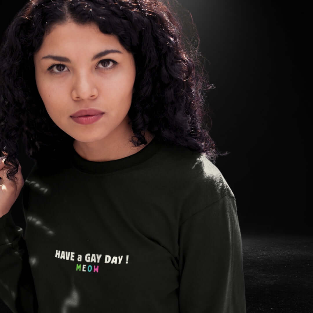 Have A Gay Day - Meow - Black Long Sleeve Tee