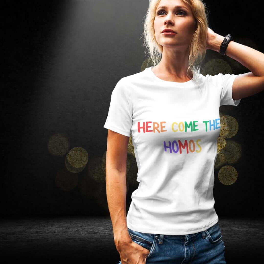 Here Come the Homos White Tee - Bite Me Now