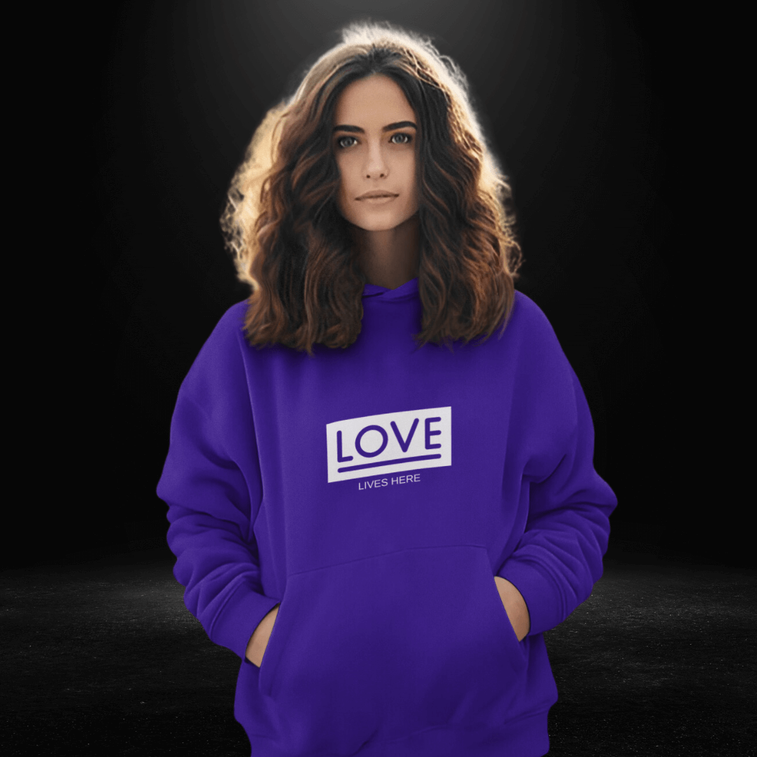 Love Lives Here Purple Hoodie - Bite Me Now