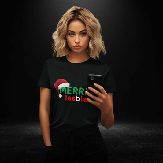 Merry Lesbian Black Tee - Bite Me Now