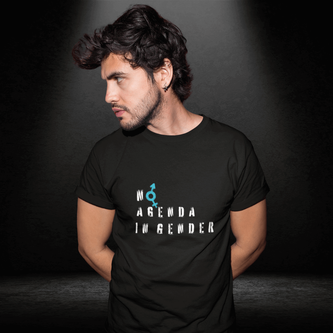 No Agenda in Gender (Blue) Black Tee - Bite Me Now