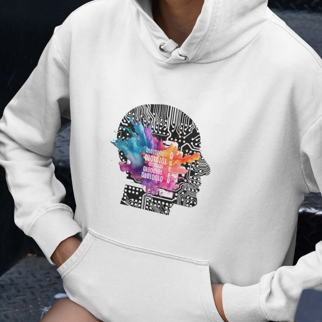 Queer Binary Code White Hoodie