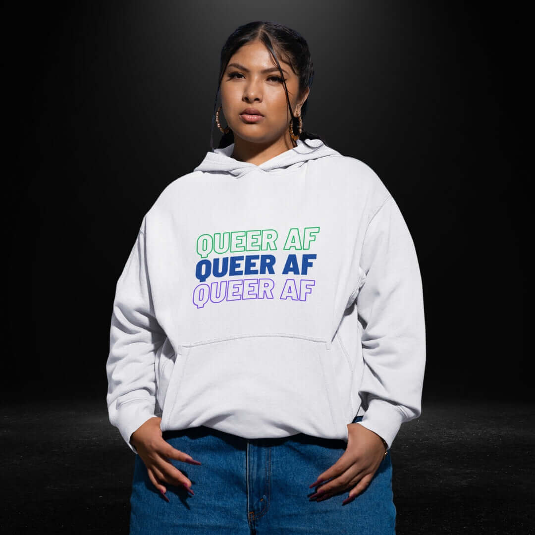 Queer AF White Hoodie - Bite Me Now