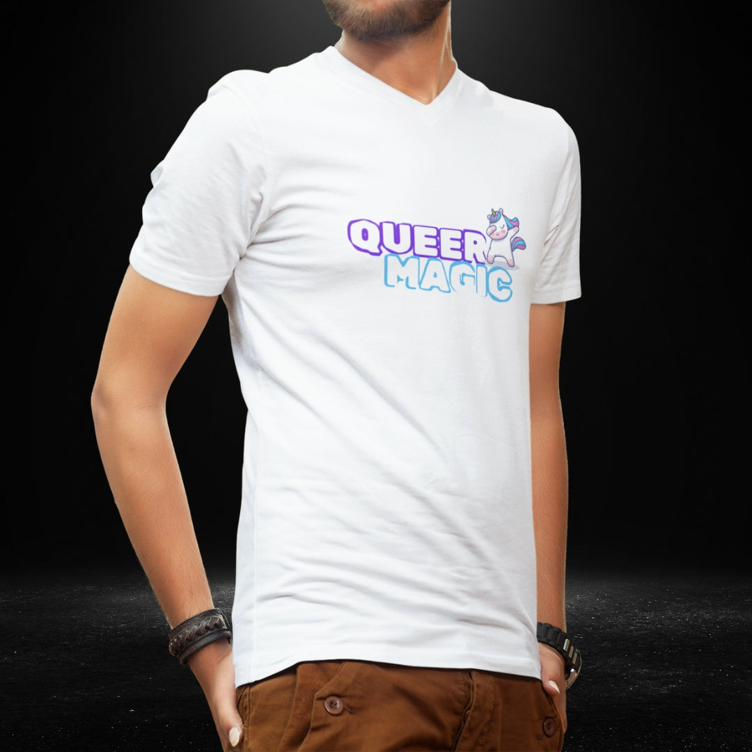 Queer Magic White V Neck Tee - Bite Me Now