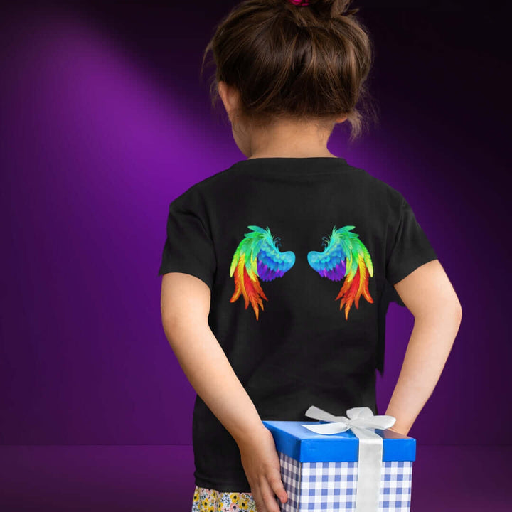 Rainbow Angel Wings Black Tee - Bite Me Now
