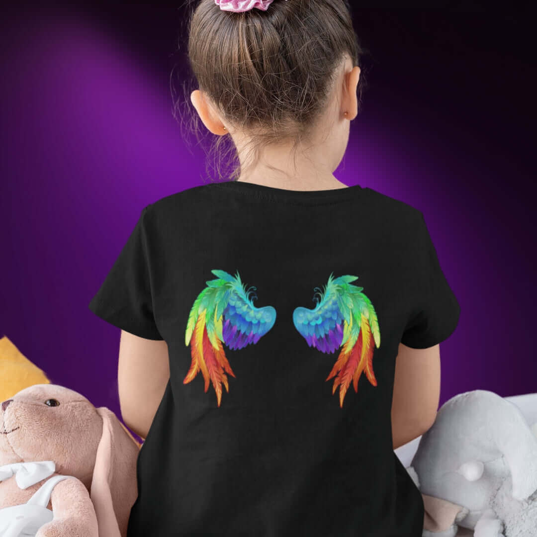 Rainbow Angel Wings Black Tee - Bite Me Now