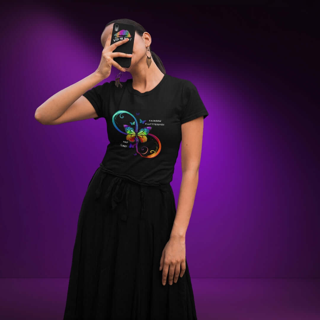 Rainbow FlutterByes Black Tee - Bite Me Now