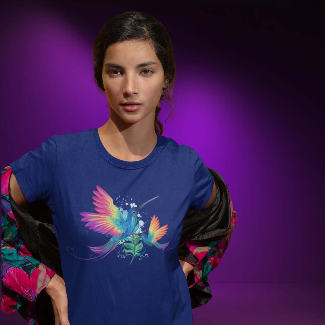Rainbow LoveBirds Navy Tee - Bite Me Now