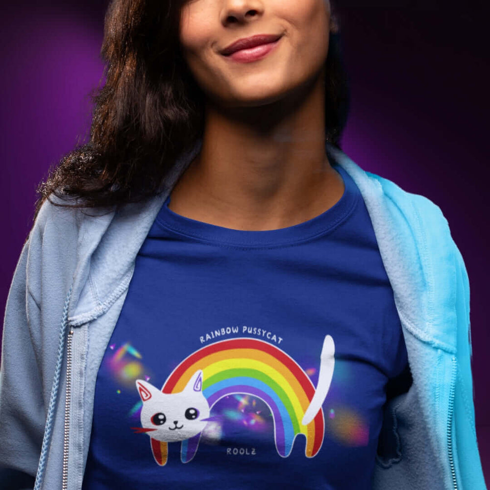 Rainbow PussyCat Navy Tee - Bite Me Now