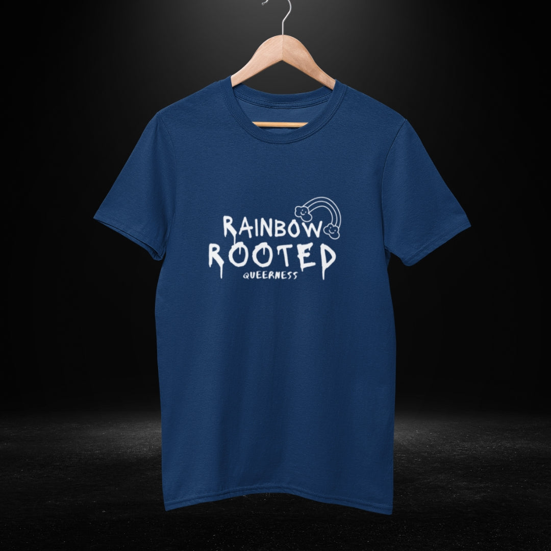 Rainbow Rooted Queerness Navy Tee