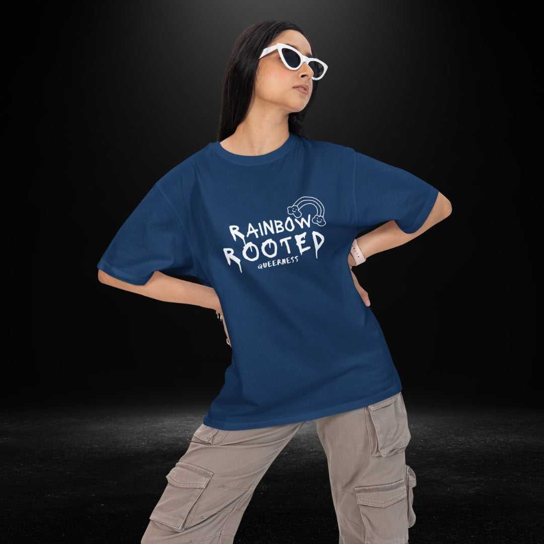 Rainbow Rooted Queerness Navy Tee