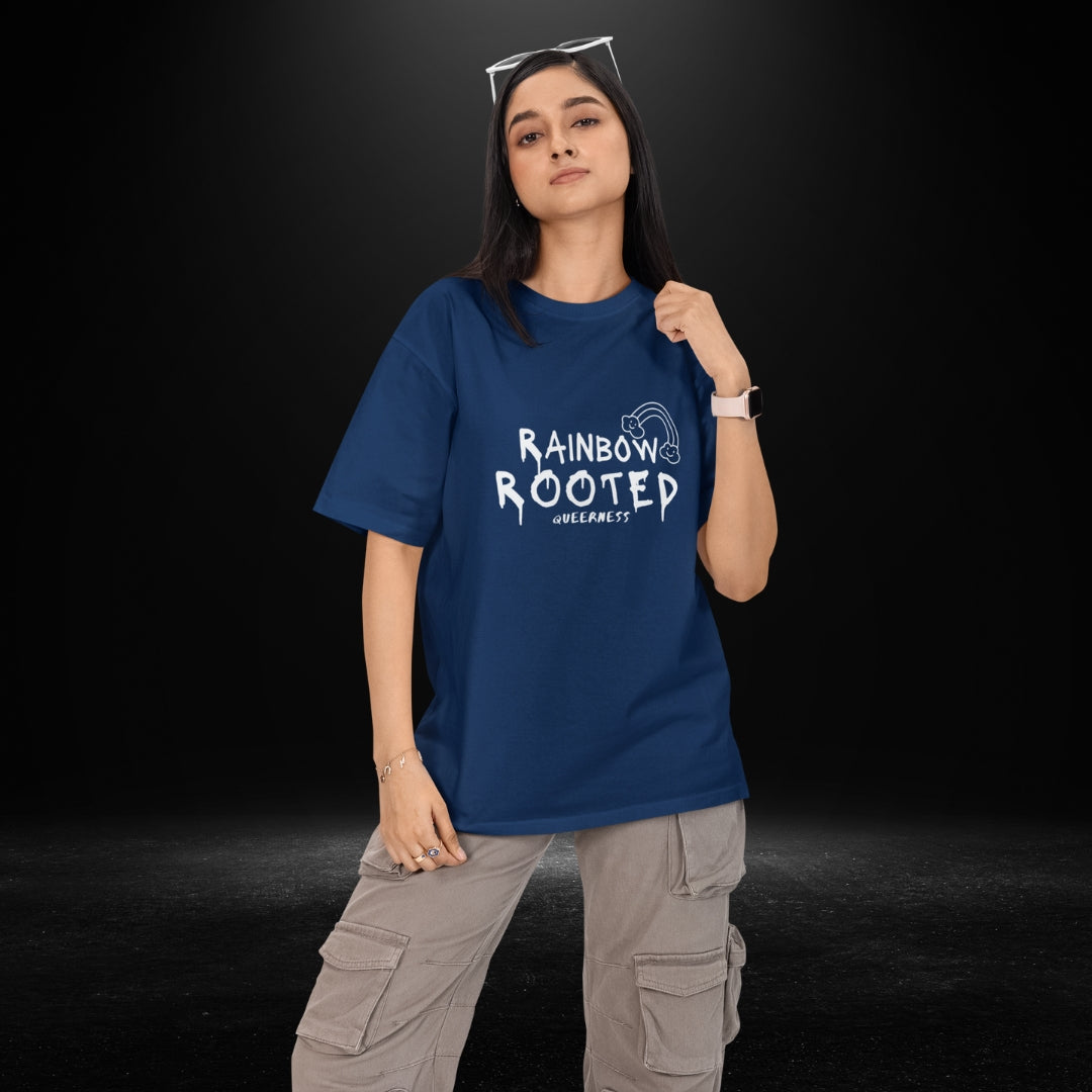 Rainbow Rooted Queerness Navy Tee