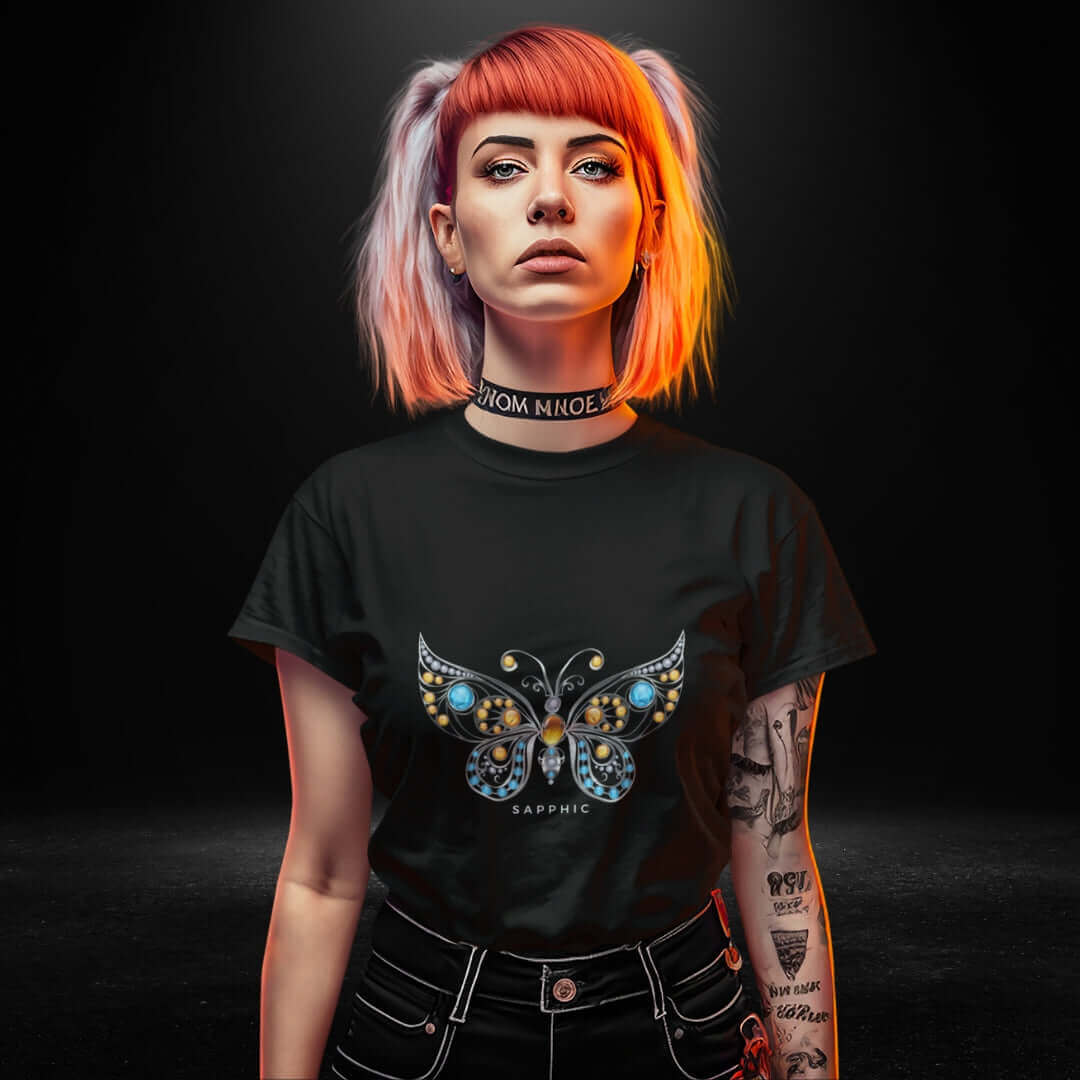 Sapphic ButterFly Black Tee - Bite Me Now