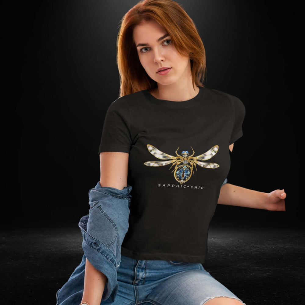 Sapphic Chic DragonfLy Black Tee - Bite Me Now 