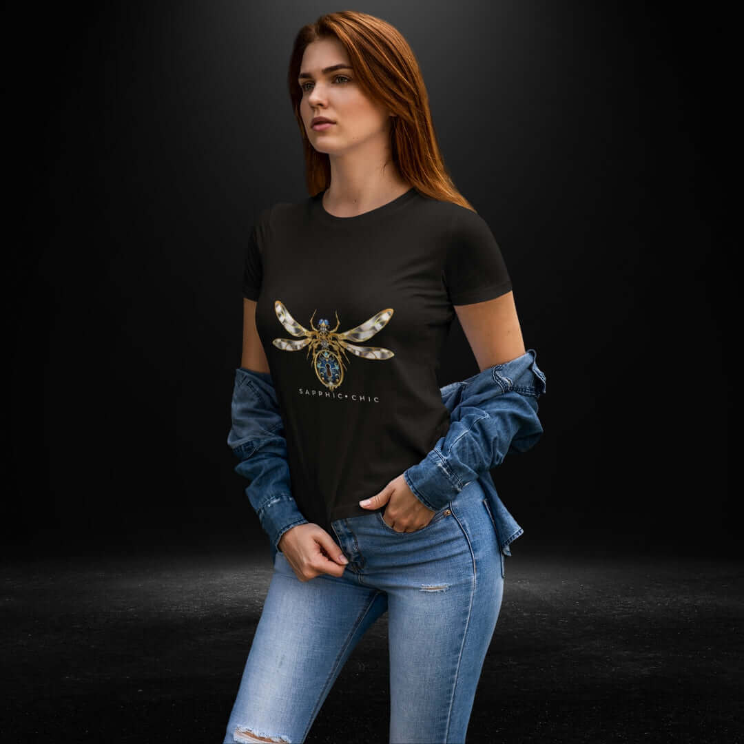 Sapphic Chic DragonfLy Black Tee - Bite Me Now 