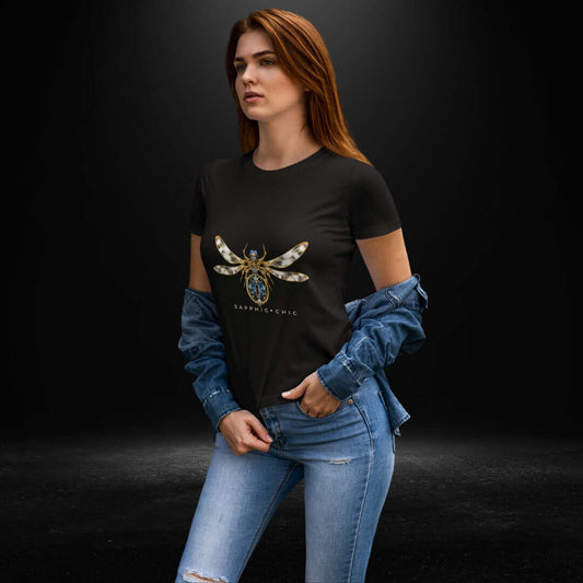 Sapphic Chic DragonfLy Black Tee - Bite Me Now 