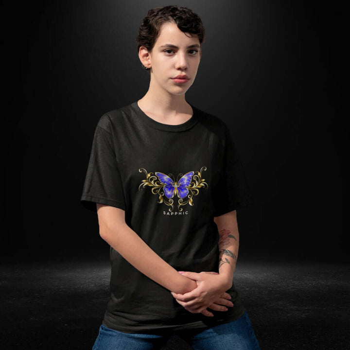 Sapphic Purple Butterfly Black Tee - Bite Me Now