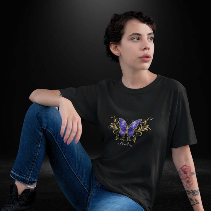 Sapphic Purple Butterfly Black Tee - Bite Me Now