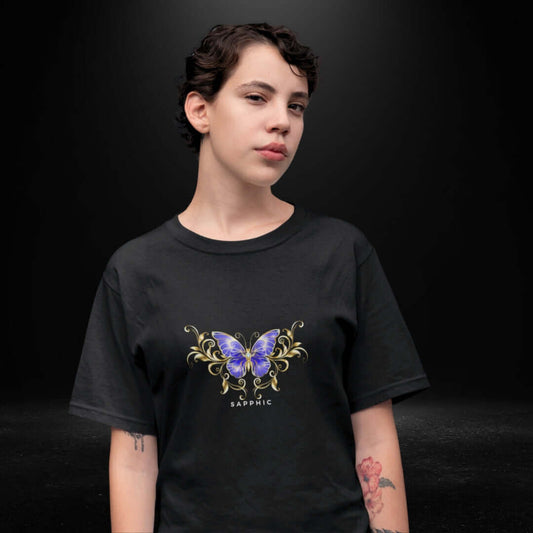 Sapphic Purple Butterfly Black Tee - Bite Me Now