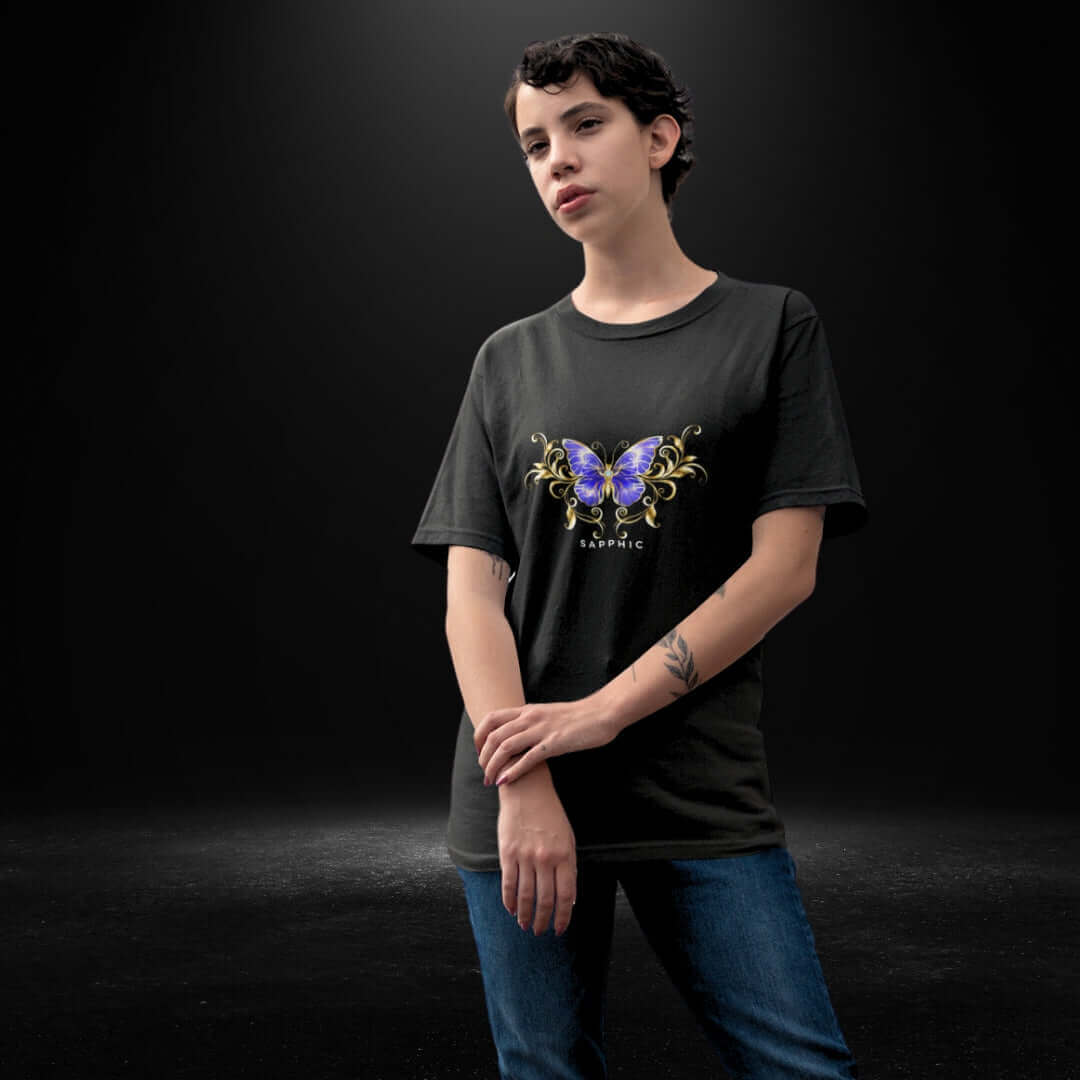 Sapphic Purple Butterfly Black Tee - Bite Me Now