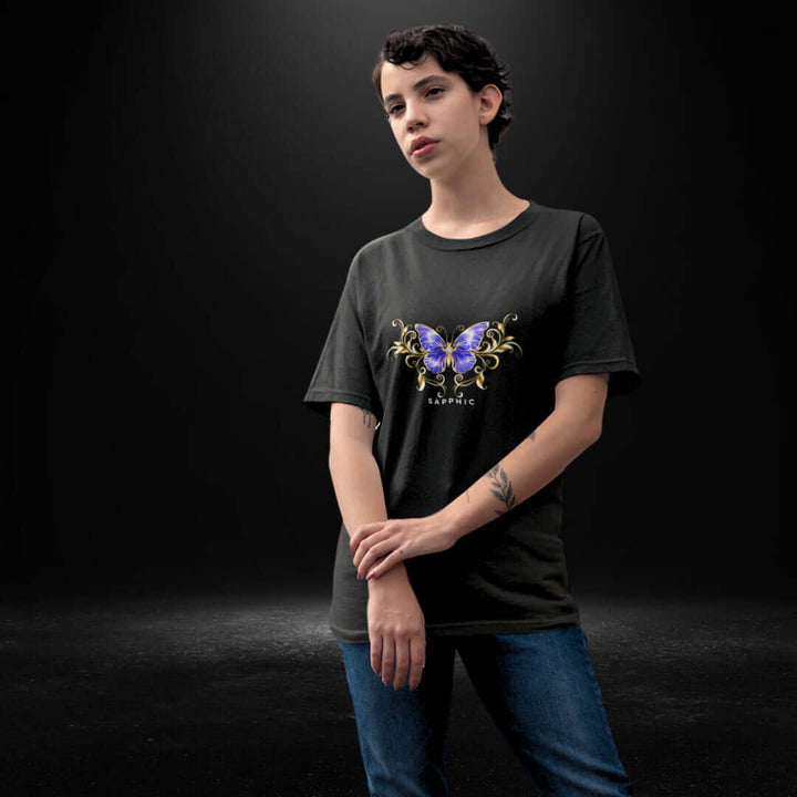 Sapphic Purple Butterfly Black Tee - Bite Me Now