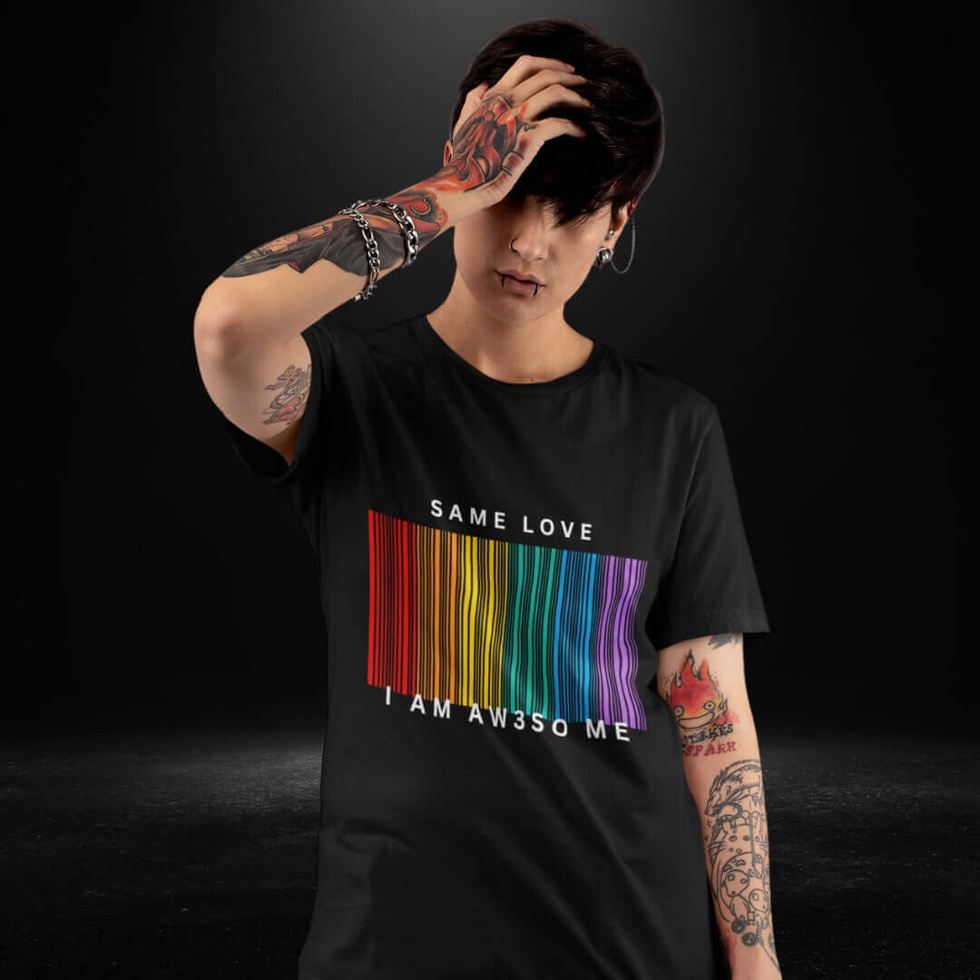 Same Love Rainbow Barcode Black Tee - Female