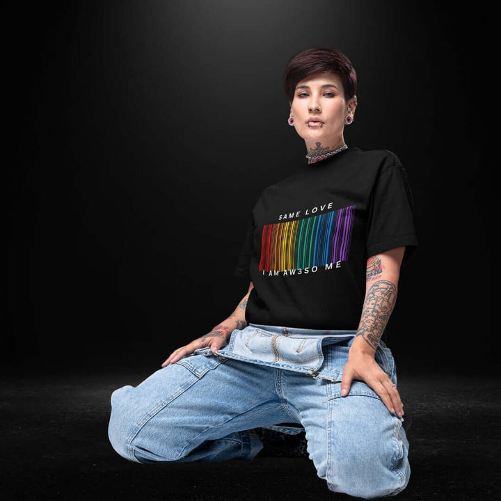 Same Love Rainbow Barcode Black Tee - Female