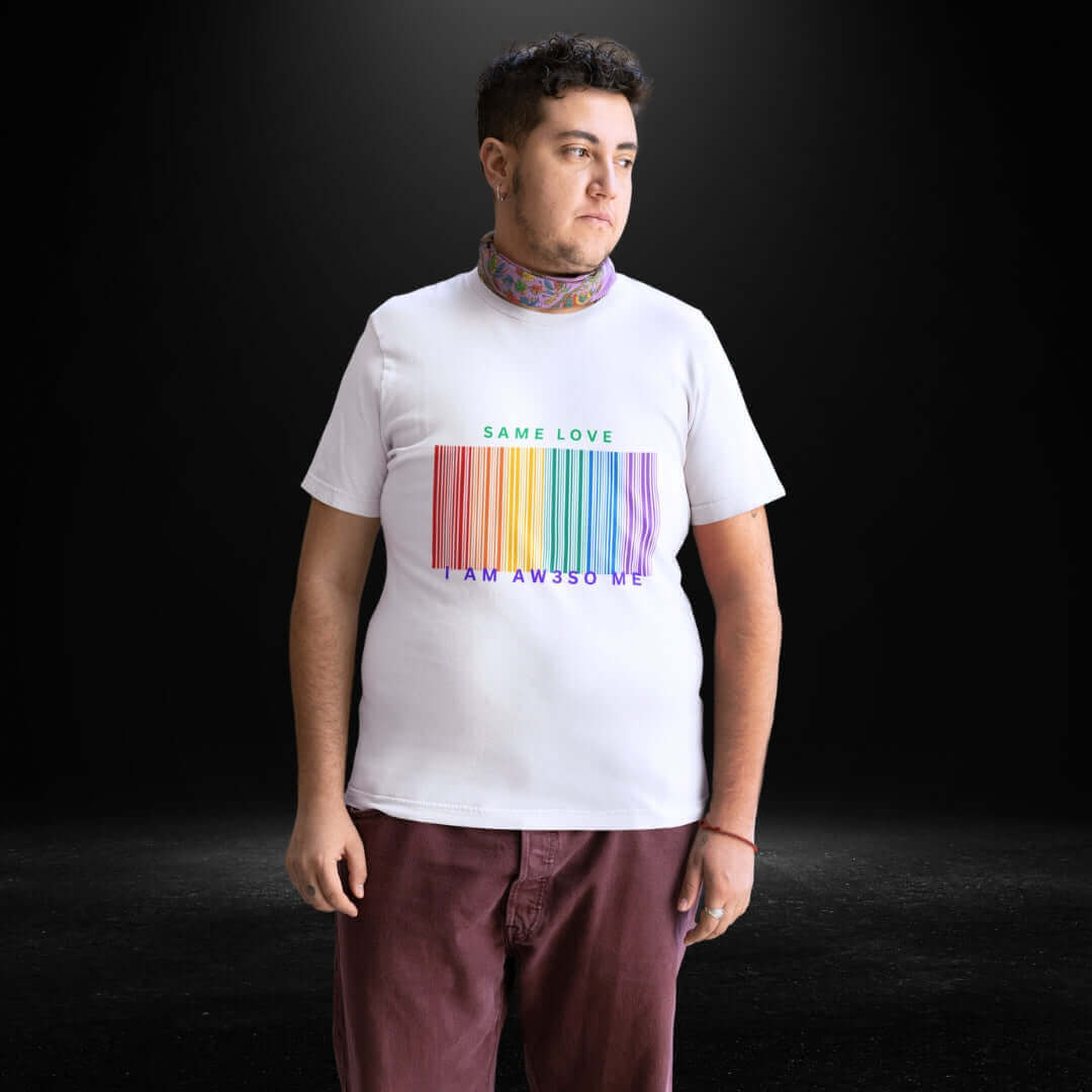 Same Love Rainbow Barcode White Tee - Male