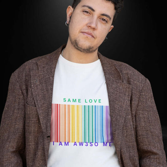 Same Love Rainbow Barcode White Tee - Male