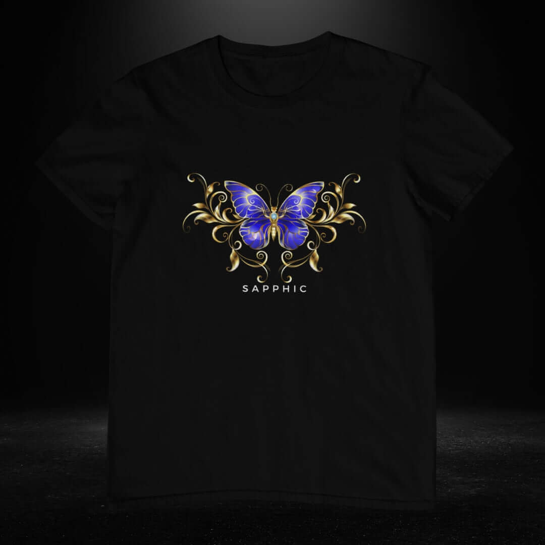 Sapphic Purple Butterfly Black Tee - Bite Me Now