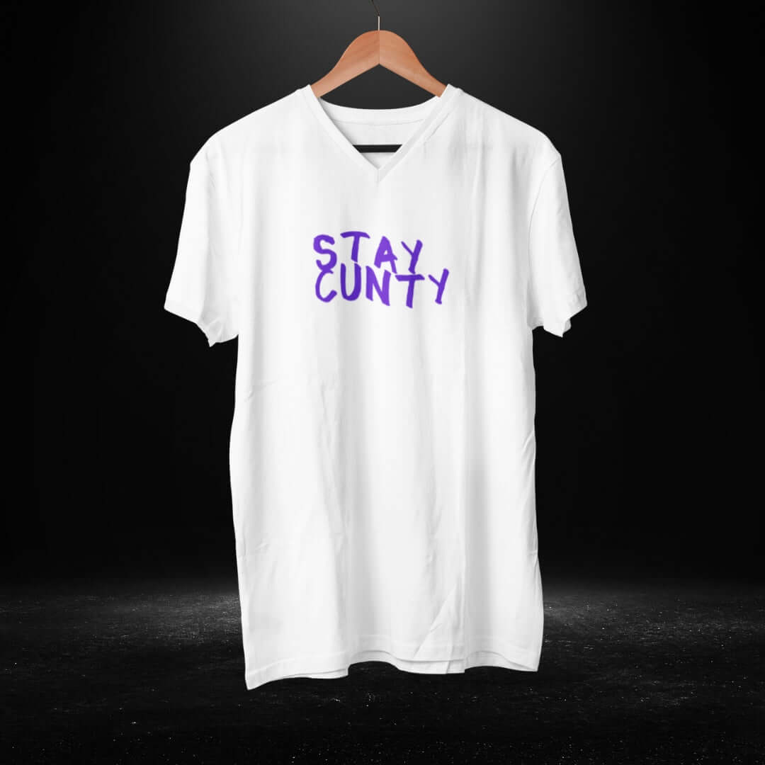 Stay Cunty  White V Neck Tee - Bite Me Harder
