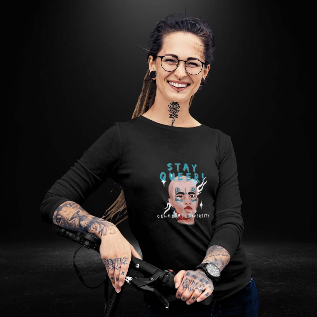 Stay Queer Celebrate Diversity Black Long Sleeve Tee 