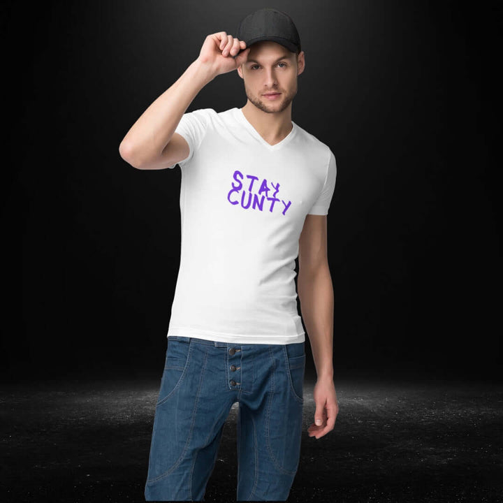 Stay Cunty  White V Neck Tee - Bite Me Harder