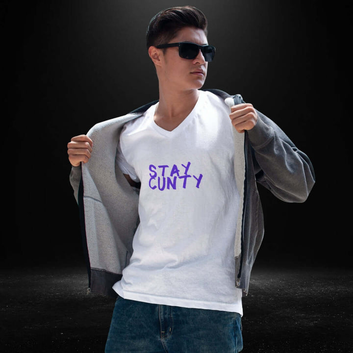 Stay Cunty  White V Neck Tee - Bite Me Harder