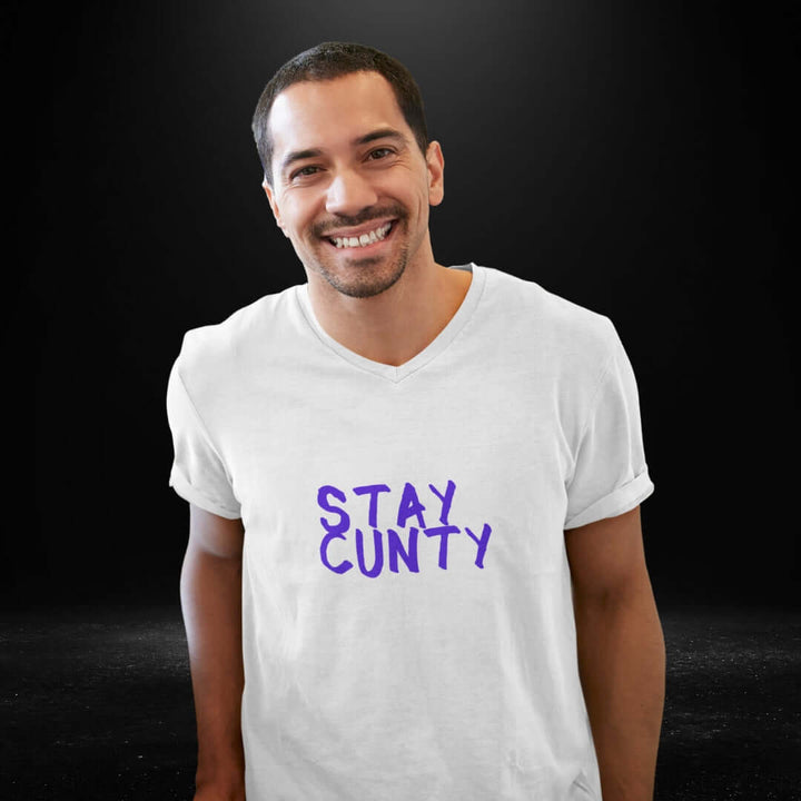 Stay Cunty  White V Neck Tee - Bite Me Harder