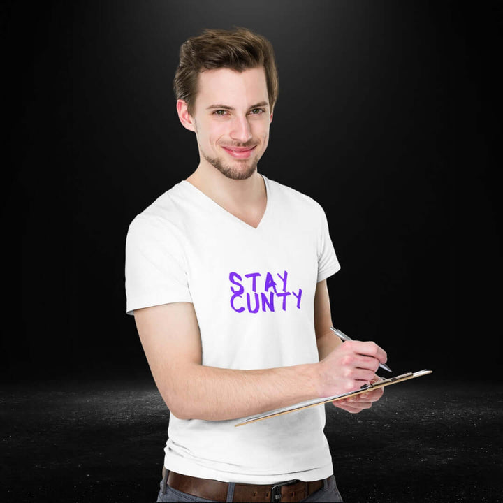 Stay Cunty  White V Neck Tee - Bite Me Harder