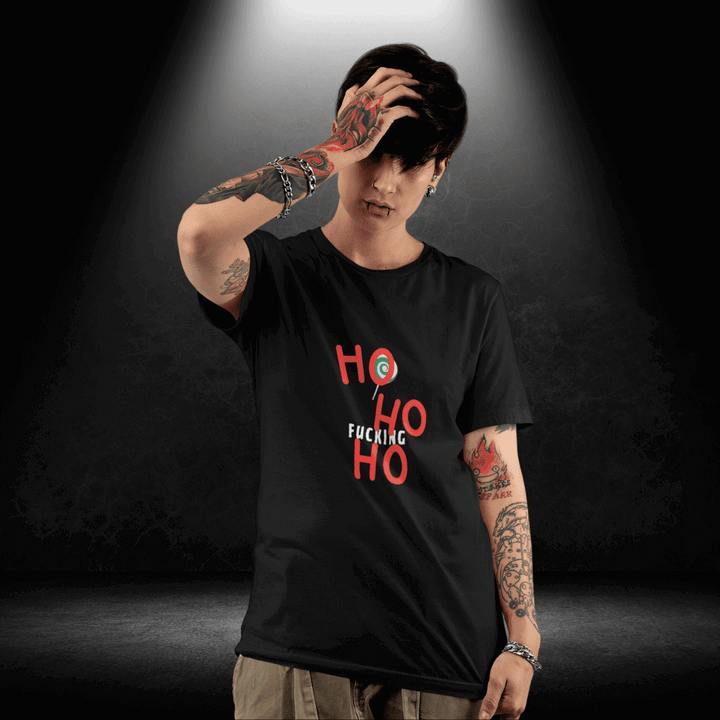 Gay Xmas - Ho Ho F**KING Ho Black Tee - BiteMeNow