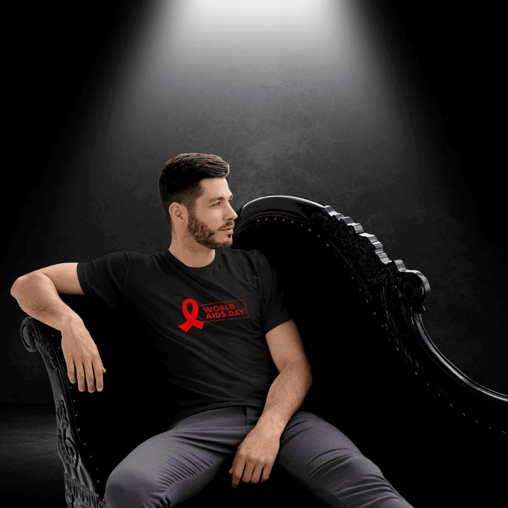 LGBTQ+ World Aids Day Black Tee (red ribbon) - BiteMeNow