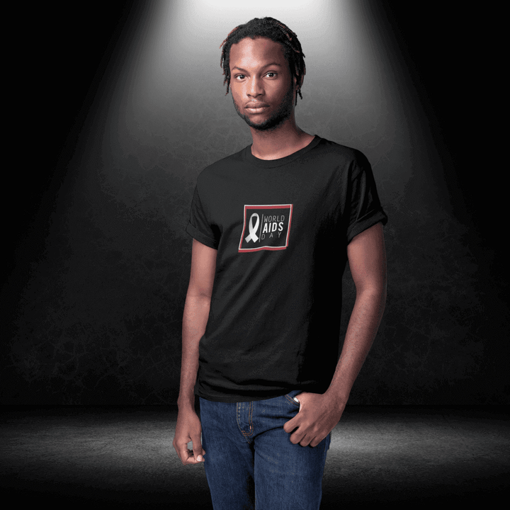 LGBTQ+ World Aids Day Black Tee - White Ribbon - BiteMeNow